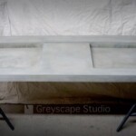 concrete ramp sink extended slot drain vanities double vanity GFRC GRC LEED modern polished cement gray
