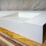White concrete double ramp sink vanity slot drain vanities vanity cement GFRC GRC LEED modern polished cement