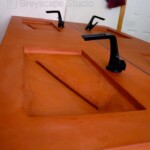 Patagonia orange concrete sink slot drain vanities vanity cement GFRC GRC LEED modern polished cement